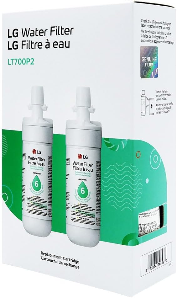 LG LT700P2 6-Month / 200 Gallon Refrigerator Replacement Water Filter, 2 Count (Pack of 1), White