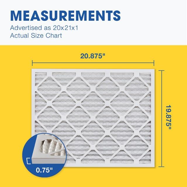 Aerostar 20x21x1 MERV 11 Air Filter, Pleated AC Furnace HVAC Filters (19.875x20.875x0.75), for Allergies Asthma Dust Pet Dander Smoke Bacteria Viruses, MPR 1500 FPR 10, USA, 6 Pack