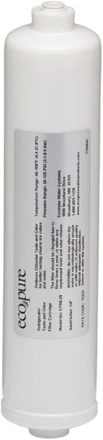 EcoPure EPINL40 Deluxe In-Line Refrigerator Water and Icemaker Filter - Universal, Fits All Major Brand Refrigerators - High Capacity - Built to Last , White