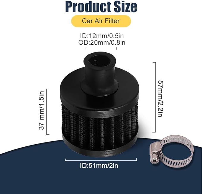 Breather Filter, Air Filter Valve Cover Breather, 12mm Mini Air Filter Vent Crankcase Breather, Air Filter Cold Air Intake Filter Breather, Car Accessories Universal for Car, Motorcycle