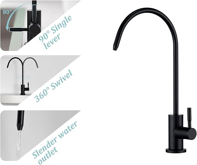 Tohlar Drinking Water Faucet for Kitchen Sink, Black Filtered Water Faucets Lead-Free Reverse Osmosis Faucet Water Filtration System 304 Stainless Steel, Matte Black Finish