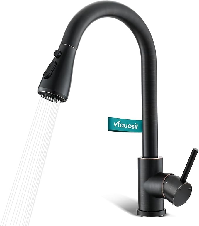 Oil Rubbed Bronze Kitchen Faucet with Pull Down Sprayer, Kitchen Sink Faucet VFAUOSIT Commercial Stainless Steel Laundry Single Handle Bronze Faucet for Kitchen Sink, Grifo para Fregaderos de Cocina