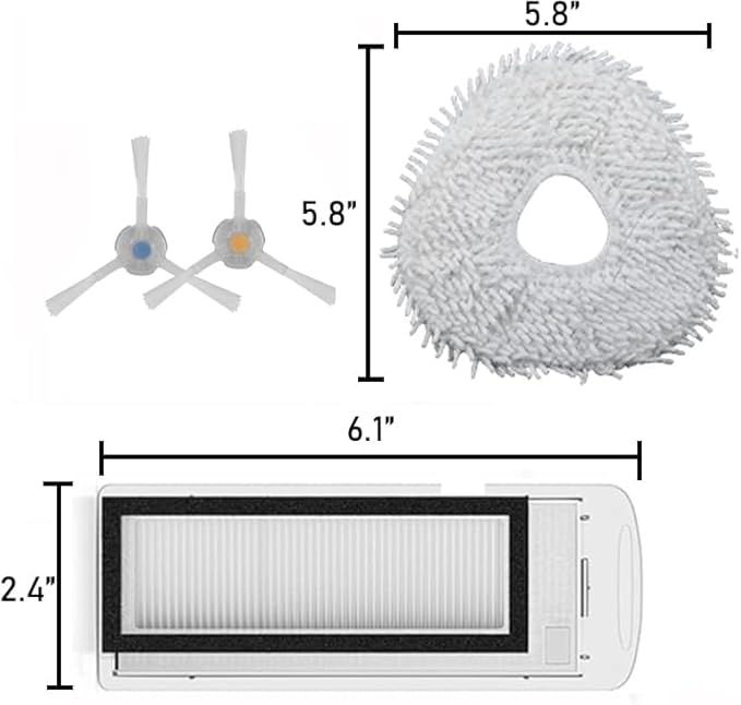 Replacement Parts - Replenishment Kit Compatible with NARWAL T10 J1 J2 Robtic Vacuum Cleaner Robot, 2 Hepa Filters, 4 Side Brushes, 4 Microfiber Mop Pads, 60 Detergent Sheets