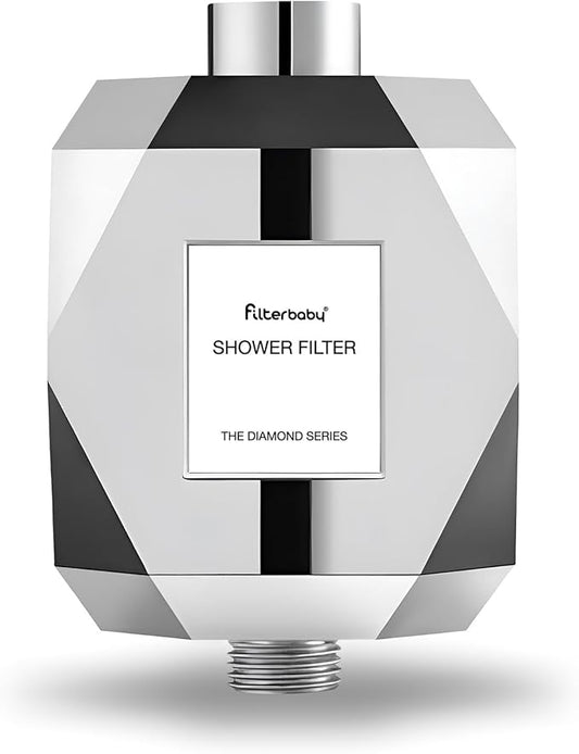 Filterbaby Diamond Shower Filter, IAPMO Certified to NSF177 Standard,Expert Developed Filter for Skin&Hair,Lab Tested to Reduce up to 99%Chlorine,Chloramine&Impurities,Eco Friendly Long Lasting,Chrome