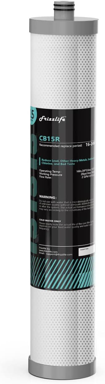Frizzlife CB15R Replacement Filter Cartridge for DW15, TW15, DW15F, TW15F Under Sink Water Filters