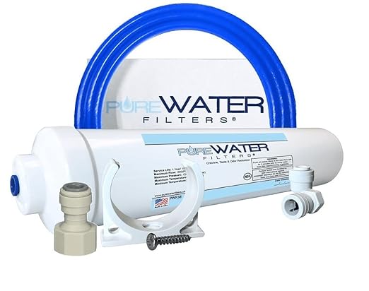 PureWater Filters Under Sink Water Filtration Kit, Made in USA, NSF Certified Chlorine Reduction, Coconut Shell Activated Carbon, Includes 1-Year Filter Cartridge