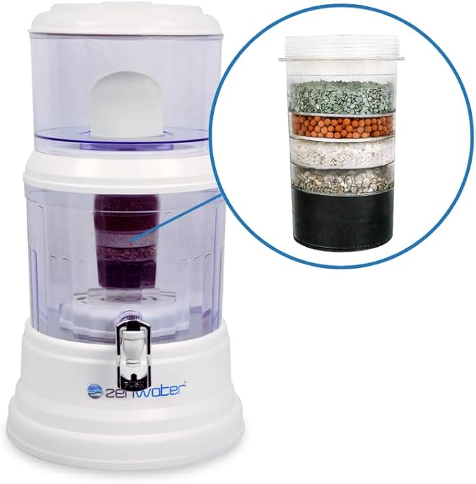 ZENWATER 6-Gallon Countertop Gravity Water Filter System - Portable Alkaline Filtration System - Enjoy Clean and Mineral-Rich Hydration at Home, Office, or Travel