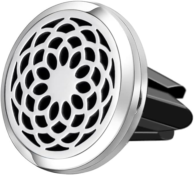 Wild Essentials Sunflower Essential Oil Car Vent Diffuser Kit, Lavender, Lemongrass, Peppermint, Orange Oils, Stainless Steel Locket Pendant, 8 Refill Pads, Customizable Color Changing Air Freshener