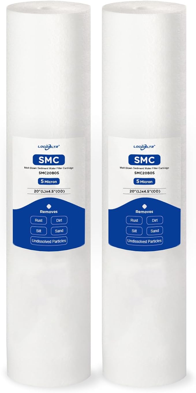 Whole House 5 Micron 20" x 4.5" Spun Polypropylene Sediment Water Filter Cartridge Replacement for DGD-5005-20, FP25B, 155358-43, SDC-45-2005, P5-20BB, FPMB-BB5-20, SP-DD-5005-20BB (Pack of 2)