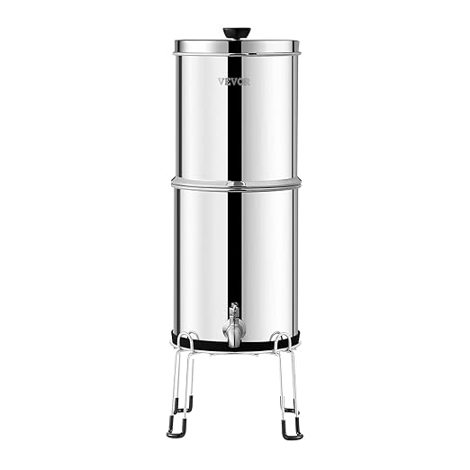 VEVOR Gravity-fed Water Filter System, 2.25G 304 Stainless-Steel Countertop Water Filtration System, Reduces Lead and up to 99% of Chlorine, with 2 Carbon Filters/Spigot/Stand, for Home Camping RV