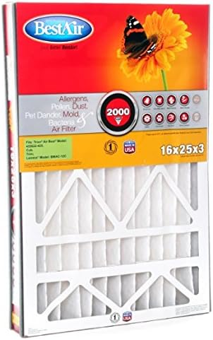 BestAir AB3-1625-11R AC Furnace Air Filter, 16" x 25" x 3", MERV 11, Fits 100%, For Trion Air Bear, Supreme, Skuttle, GeneralAire, Source1 & Ultravation Models, Pack of 1