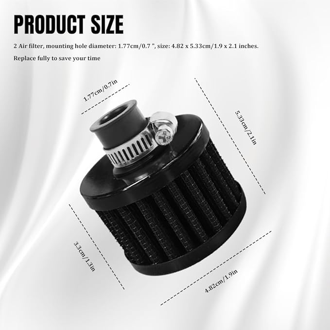 2PCS Breather Filter, Air Intake Filter, 12mm Auto Air Filter Vent Crankcase Breather with Adjustable Clamp, Universal Car Accessory Valve Cover Breather Fit for Car and Motorcycle (Black)
