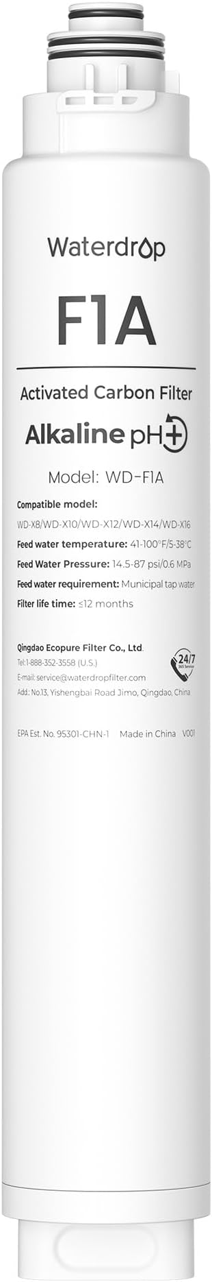 Waterdrop F1A Alkaline Mineral Filter, Replacement for X8-WAN & X12 & X12-WAB & X12-PRO & X16 & X16-BAS Tankless Reverse Osmosis System, Minerals Added, 12-month Lifetime