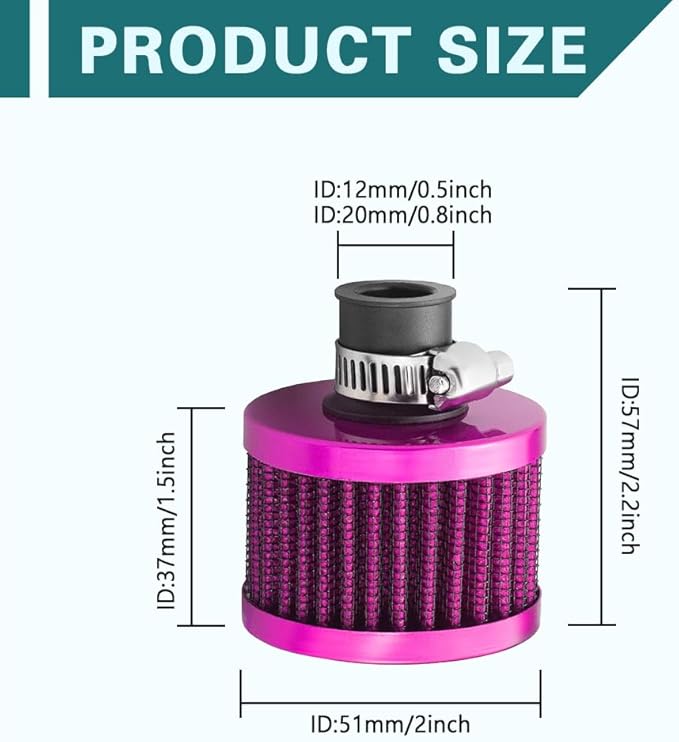 12mm Air Filter Intake Filter Breather, Valve Cover Breather, Mini Universal Motor Cone Cold Clean Air Intake Filter Turbo Vent Breather, Vehicle Engine Air Filters Suitable for Cars Motorcycles