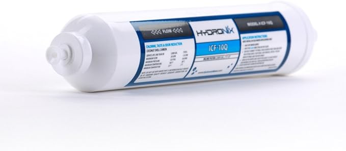 5 Pack - Hydronix ICF-10Q Inline Reverse Osmosis Post, Fridge & Ice Coconut GAC Water Filter 2000 Gal, 1/4" QC Ports