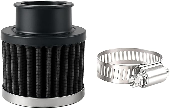 Car Air Intake Filter, 1" 25mm Inlet Valve Cold Air Intake Filter Cleaner with Adjustable Clamp, Hight Flow Performance Auto Crankcase Breather Filter Replacement, Universal Fit (Black)