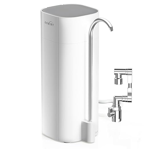 Countertop Water Filter, Upgraded 8000G Alkaline Water Filtration System with Universal Rotating Faucet Extender for Sink Faucet, Reduces 99.99% Chlorine, Heavy Metals, Bad Odor, OM-CF06(1 Filter)
