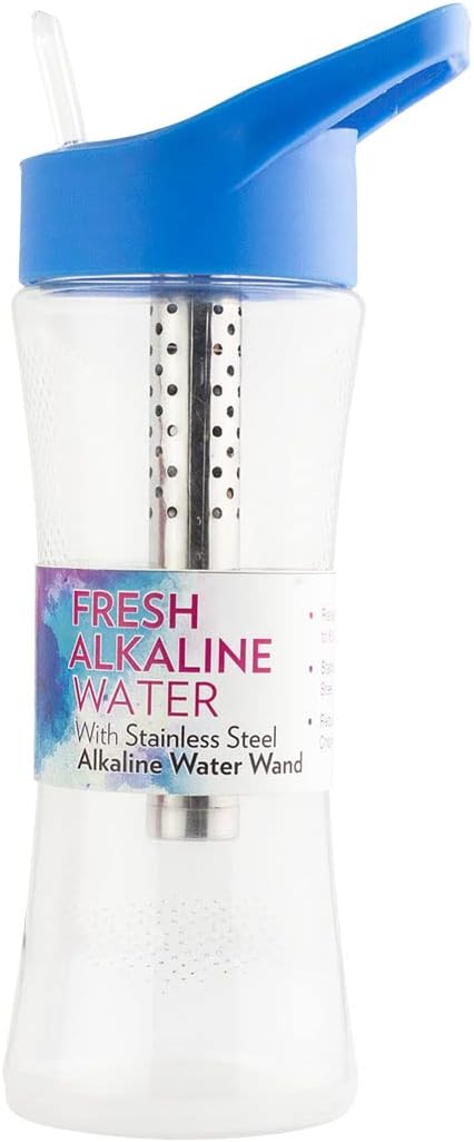 New Wave Enviro Alkaline Water Bottle with Stainless Steel Wand, 22oz. Capacity, BPA Free Bottle, Blue