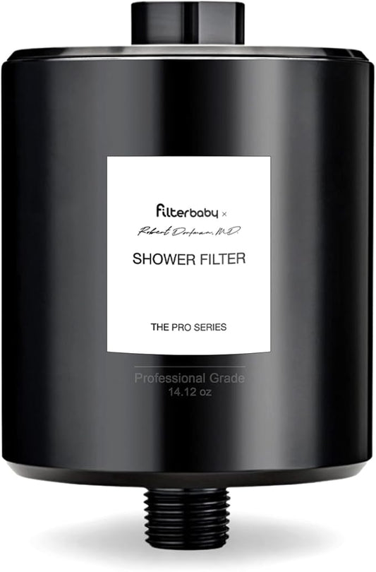 Filterbaby Titanium Shower Filter Pro - IAPMO Certified to NSF 177 Standard, Doctor Developed, Reduce up to 99% Chlorine/Chloramine/Lead/Certain Heavy Metals, Great Water Pressure,Long Lasting, Black