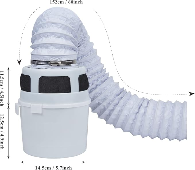 VIWINVELA 3 IN 1 Indoor Dryer Vent Kit Filter Bucket for Electric Dryers with 4-Inch by 5-Feet Double Layer Proflex Duct (White)