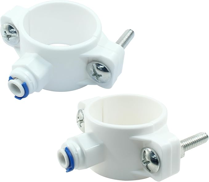 Waziaqoc Drain Saddle Valve with 1/4 Inch Quick Connect, Plastic Drain Saddle Valve, Water Hose Pipe Adapter for Under Sink Reverse Osmosis System, White