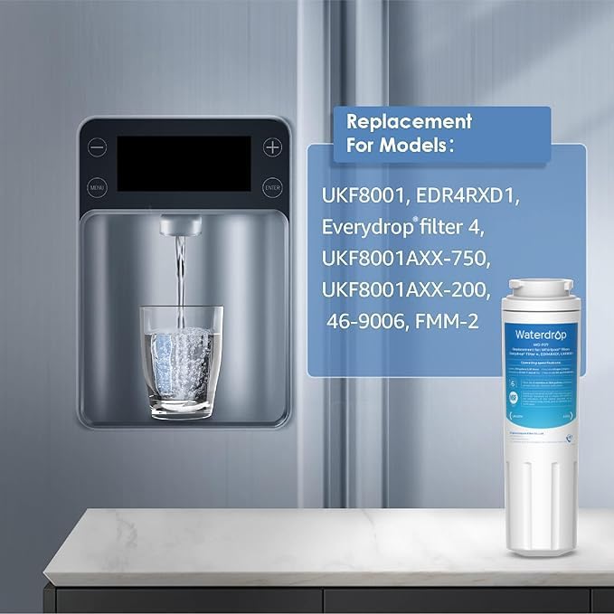 Waterdrop UKF8001 Refrigerator Water Filter 4, Replacement for Whirlpool® EDR4RXD1, EveryDrop® Filter 4, Maytag® UKF8001AXX-750, UKF8001AXX-200, 46-9006, Puriclean II, WF-UKF8001, 4 Filters