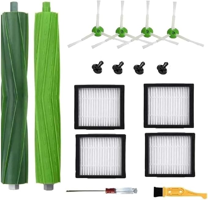 Replacement Parts accessories Compatible for iRobot Roomba i3 i3+ i4 i6 i6+ i7 i7+ i8 i8+/Plus E5 E6 E7 I,E &J Series Vacuum Cleaner,1 Set Rubber Brushes 4 HEPA Filters & 4 Side Brushes