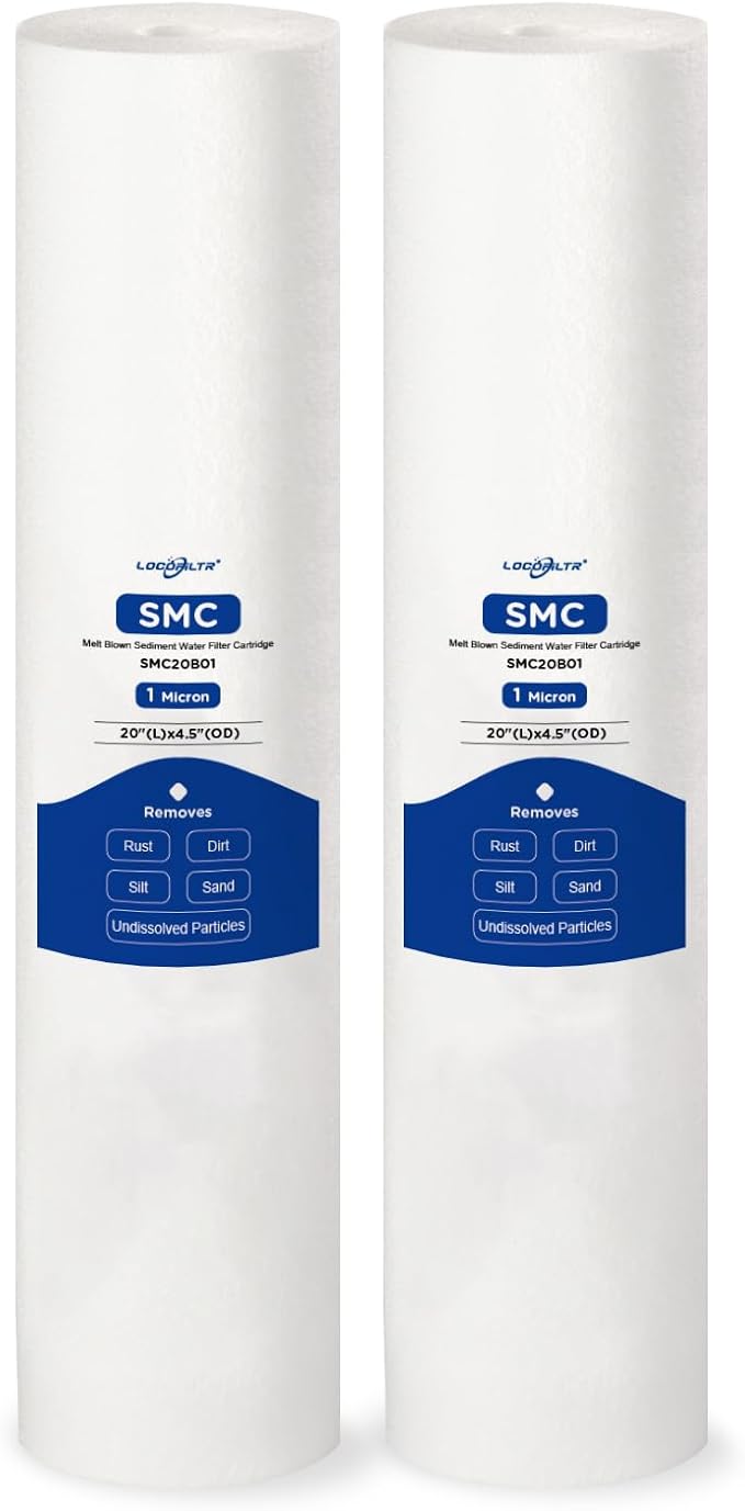 Whole House 1 Micron 20" x 4.5" Spun Polypropylene Sediment Water Filter Cartridge Replacement for DGD-2501-20, CFDGD2501-20BB, SDC-45-2001, FP25B, PD1-20BB, FPMB-BB1-20, SDF-45-2001 (Pack of 2)