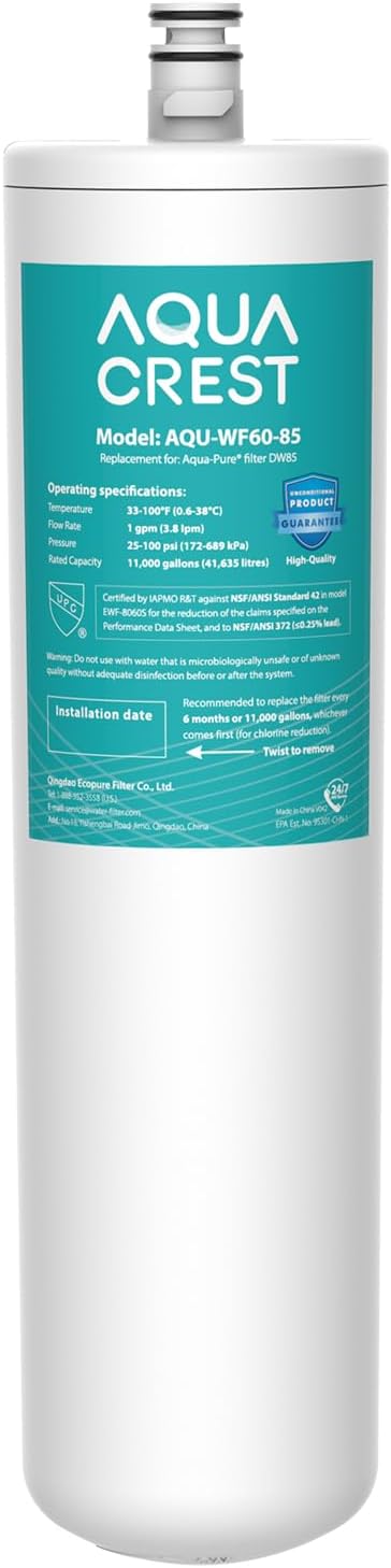 AQUACREST DW85 Under Sink Water Filter, Replacement for 3M Aqua-Pure AP-DW85, 5584408, AP-DWS700, Cuno CFS8112, CFS8812X-S, CFS8720, KOHLER K-201-NA, KOHLER K-202-NA, Model No. WF60-85