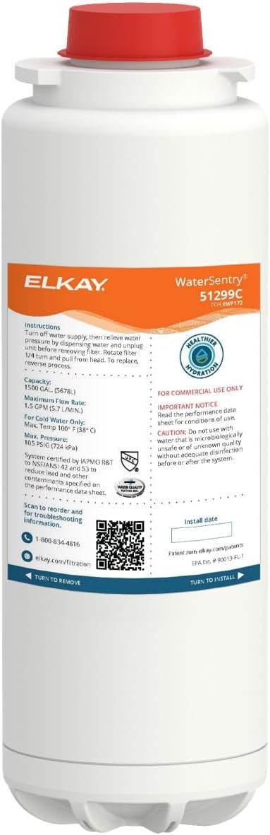 Elkay Genuine WaterSentry 51299C Lead + Microplastics NSF/ANSI Certified Filter (Coolers & Fountains)