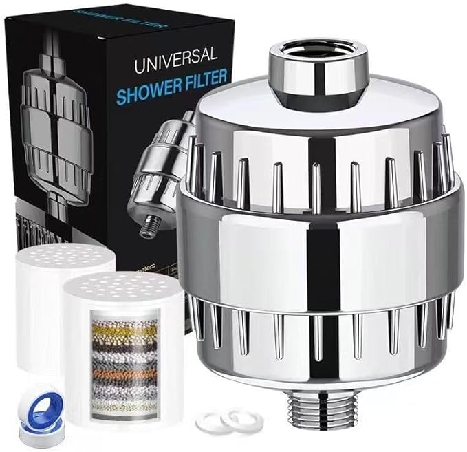 20 Stage Shower Head Filter - 2 Cartridges,Hard Water Filter,99% Remove Chlorine, Fluoride,Heavy Metals and Harmful Impurities,High Output Showerhead Filters for Improving Skin and Hair,Chrome