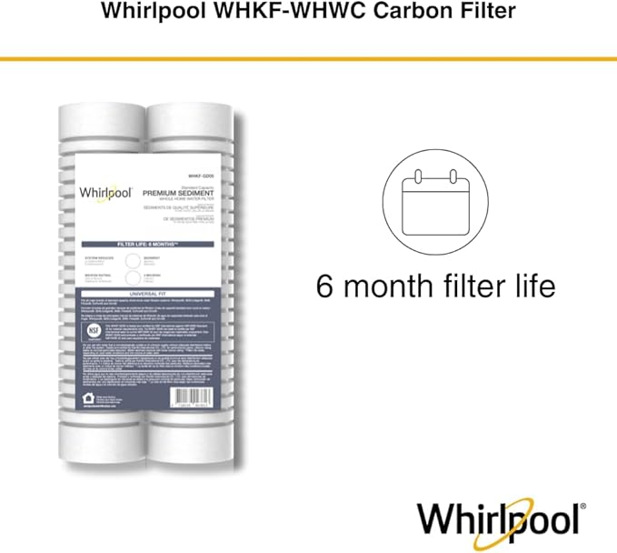 Whirlpool 10" x 2.5" Whole House Sediment Water Filters. WHKF-GD05 Grooved Filter, 5 Micron, NSF Certified Reduces Sand, Soil, Silt & Rust for Standard Filter Housings, 24-Pack