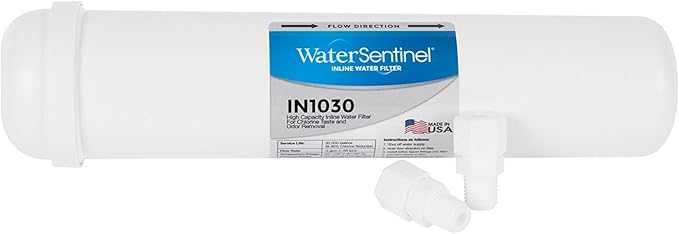 WaterSentinel IN1030 30K Inline Drinking Water Filtration, for Refrigerator, RV, Motor Homes, Campers, Boat, Fountains, Coffee & Tea Brewing, Chlorine & Odor Reduction, Fresh Drinking Water Filter