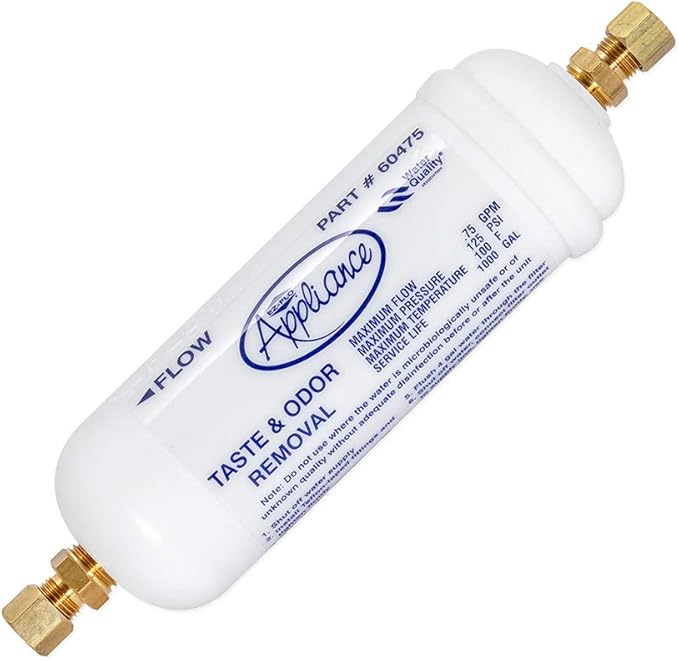 EZ-FLO 6 Inch In-Line Water Filter, Brass 1/4 Inch MIP x 7/16 Inch Compression Adapters, 60476N