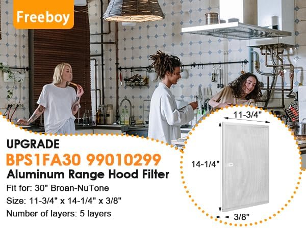 BPS1FA30 Range Hood Filter for 30-Inch Broan Nutone Allure QS1 WS1, 5-Layer 99010299 Aluminum Range Hood Filters Replacement 11.9"X14-1/4"X3/8" (6Pack)