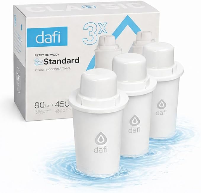 Dafi Standard Water Filter for Pitcher 3-Pack - Compatible with Brita - Filter Replacement Pod with Activated Carbon - Lasts to 135 Days - Drinking Water Filtration System Enhances Purity - BPA-Free