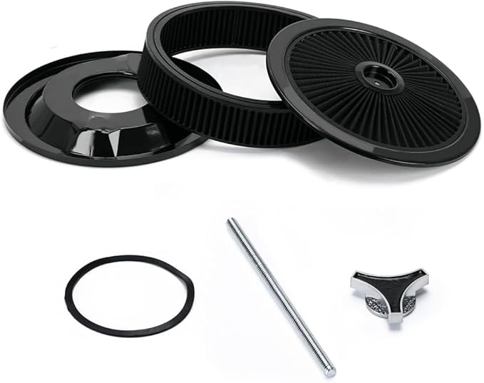 14"x3" Round High Flow Washable Air Cleaner Filter Assembly w/Flow-Thru Lid for Caburetor Compatible with Ford/GMC/Chevy SBC BBC Black