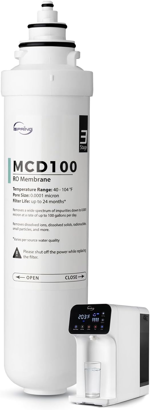 iSpring MCD100 RO Membrane Replacement Filter for RCD100 Countertop Reverse Osmosis System, Replacement Cycle: Up to 24 Months