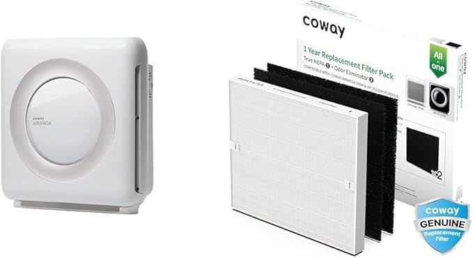 Bundle | 1 Coway Airmega AP-1512HH(W) True HEPA Purifier White + 1 Extra Coway Airmega AP-1512HH Air Purifier Replacement Filter Set