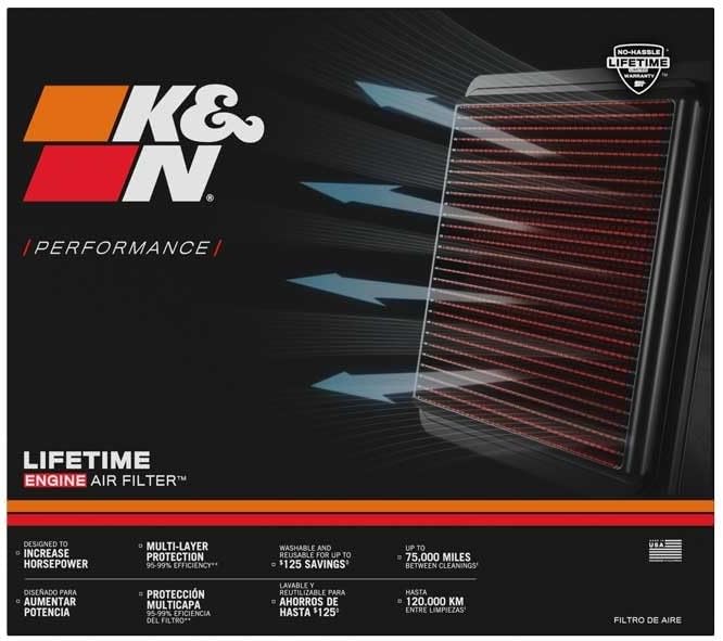 K&N High-Flow Original Lifetime Engine Air Filter: Increase Power: Premium, Washable: Compatible with 2020-2025 Cadillac:CT4, CT5, 33-5102