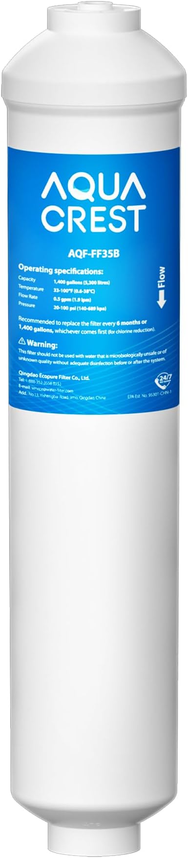 AQUA CREST GXRTDR Inline Water Filter, Replacement for GE® GXRTDR, Samsung DA29-10105J, Culligan IC-100A， Whirlpool WHKF-IMTO, Reduces Chlorine, Fluoride