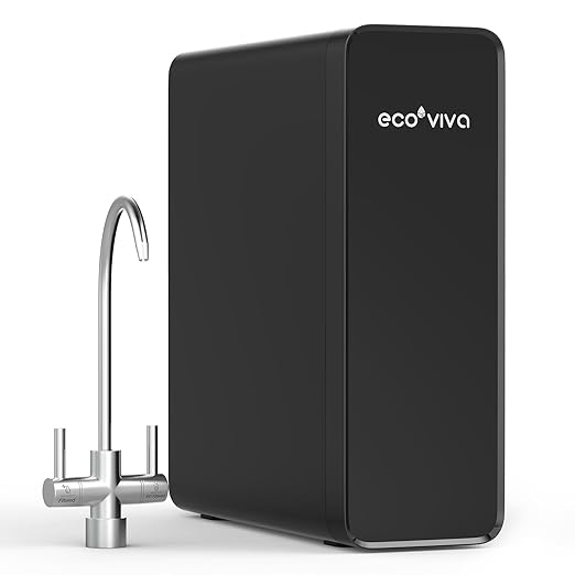 Ecoviva 600GPD Reverse Osmosis System, RO Under Sink Water Filter System, Tankless, Lower TDS, 2.5:1 Pure to Drain Ratio, LED Panel with Filter Monitor, Online Installation Guide, Black