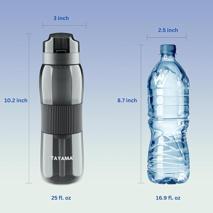 Tayama 25 oz. Black Tritan Alkaline Filtering Water Bottle, BPA-Free
