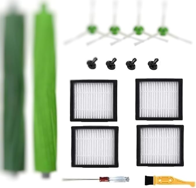 Replacement Parts accessories Compatible for iRobot Roomba i3 i3+ i4 i6 i6+ i7 i7+ i8 i8+/Plus E5 E6 E7 I,E &J Series Vacuum Cleaner,1 Set Rubber Brushes 4 HEPA Filters & 4 Side Brushes