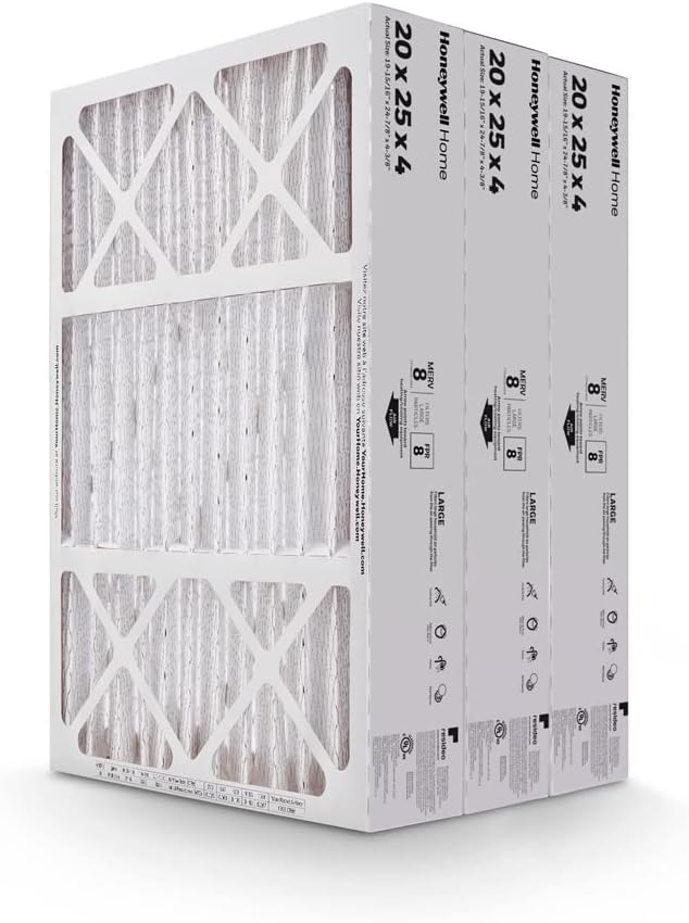Honeywell Home 20x25x4 MERV 8, AC Furnace Air Filter, 3 PACK (CF100A1025-3PKAM) (Actual Dimensions: 19.94 x 24.87 x 4.38 in.)