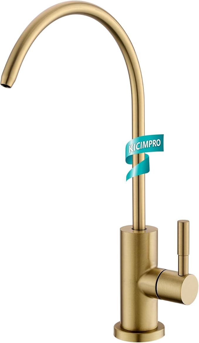 Gold Reverse Osmosis Faucet Kicimpro Kitchen Water Filter Faucet Non-Air-Gap Drinking Water Bar Faucet 304 Stainless Steel Gold Finish Lead-Free
