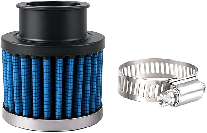 Car Air Intake Filter, 1" 25mm Inlet Valve Cold Air Intake Filter Cleaner with Adjustable Clamp, Hight Flow Performance Auto Crankcase Breather Filter Replacement, Universal Fit (Blue)