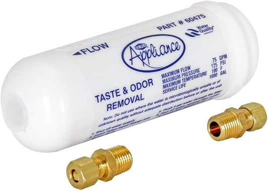 EZ-FLO 6 Inch In-Line Water Filter, Brass 1/4 Inch MIP x 7/16 Inch Compression Adapters, 60476N