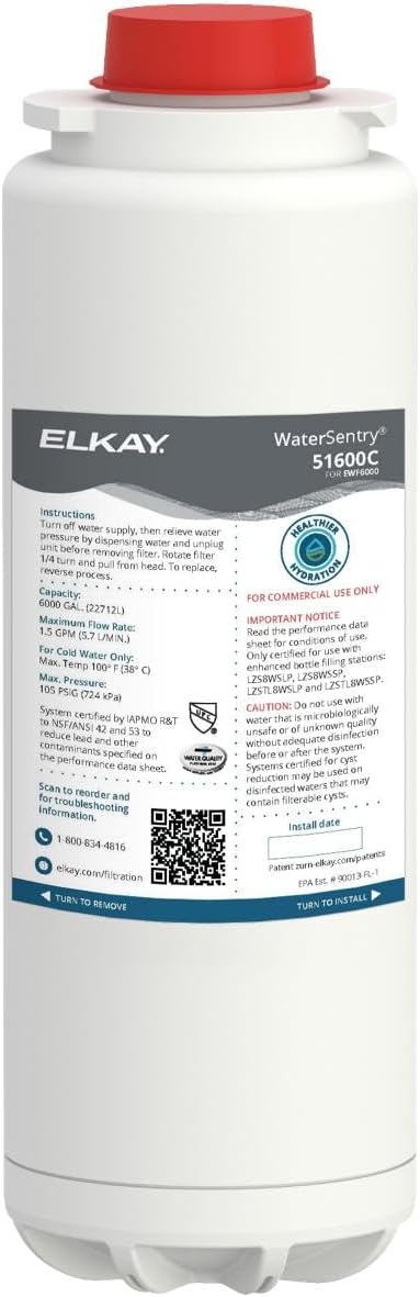 Elkay Genuine WaterSentry 51600C Lead + Microplastics NSF/ANSI Certified High-Capacity Filter (Enhanced Bottle Fillers)