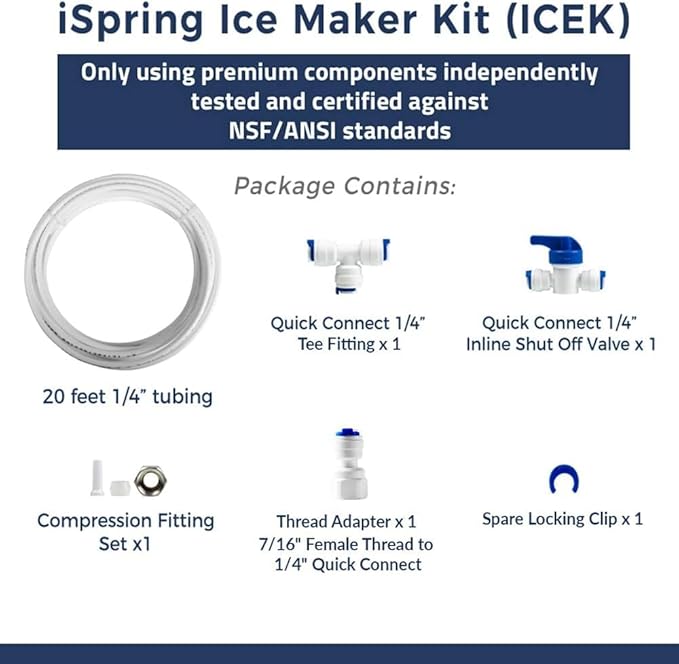iSpring ICEK Ultra Safe Fridge Water Line Connection and Ice Maker Installation Kit for Reverse Osmosis RO Systems & Water Filters, 1/4", 20 feet